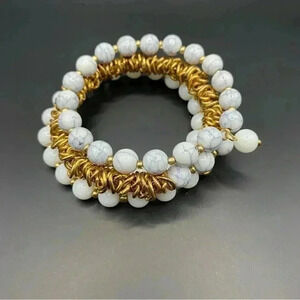 VGT Frosted White Howlite Gemstones Stack with Gold-plated Accents Bracelet